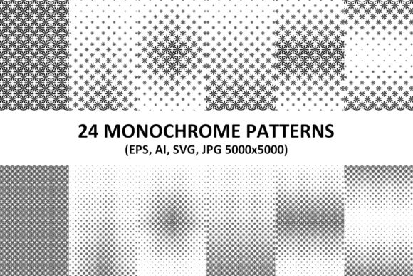 24 Geometric Monochrome Floral Patterns: A Versatile Design Resource