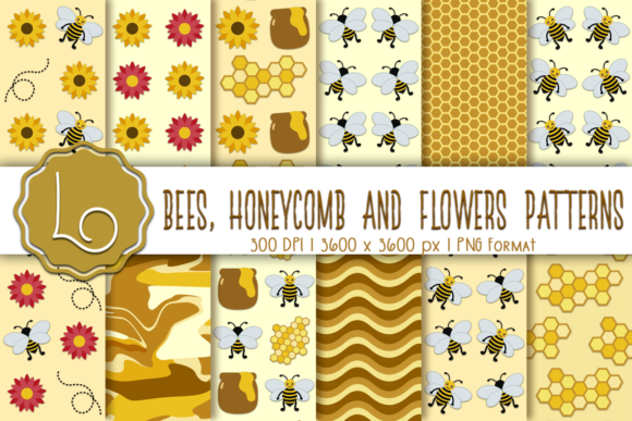 Bees, Honeycomb and Flowers Patterns