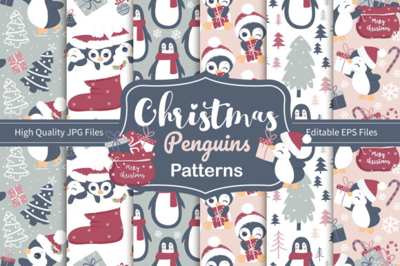 Cute Christmas Penguin Seamless Patterns