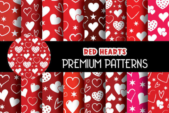 Red Hearts Digital Papers Patterns
