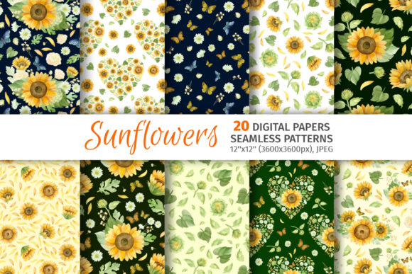 Sunflower Digital Paper: Floral Patterns