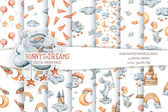 Watercolor Cute Bunny Seamless Patterns for Creative Projects